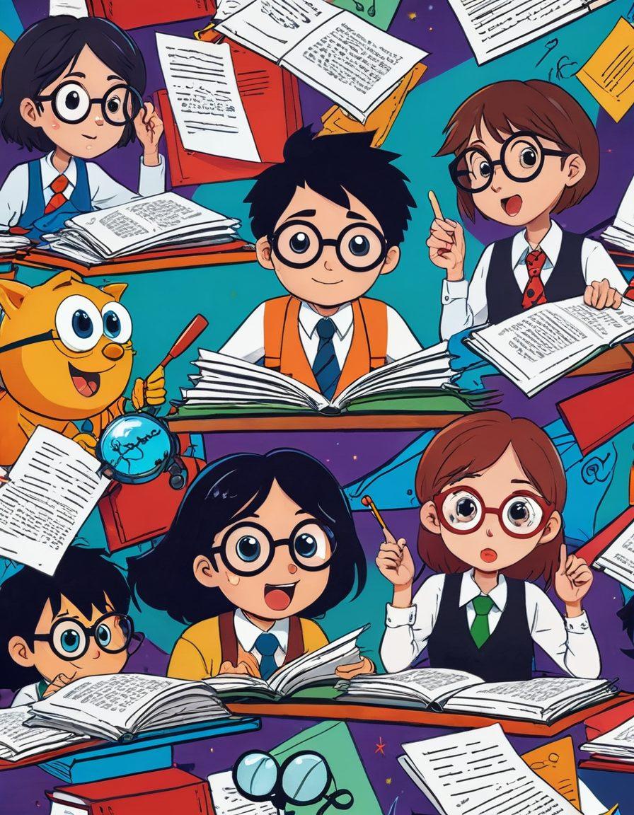 A visually striking scene combining elements of adult animation, portrayed through colorful and bold cartoon characters investigating a mysterious backdrop filled with legal documents, magnifying glasses, and animated cartoonish icons representing hentai. The characters exhibit expressions of curiosity and determination, while the environment blends fun with seriousness showcasing a playful yet informative tone. vibrant colors. cartoon style.